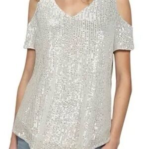 Women’s Sequin Fully Lined V Neck Top by Ahlaray size L